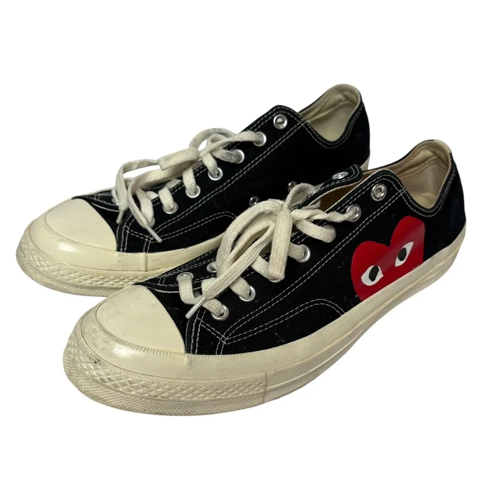 Converse x Comme des Garcons PLAY Chuck 70 Low Top Black Red Heart Sneakers 11.5